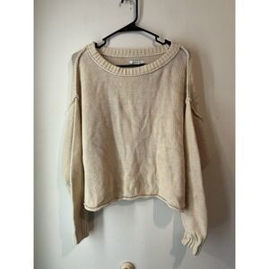 American Eagle Waffle‎ Knit Slouchy Sweater Ivory Size Medium Crew Neck Balloon